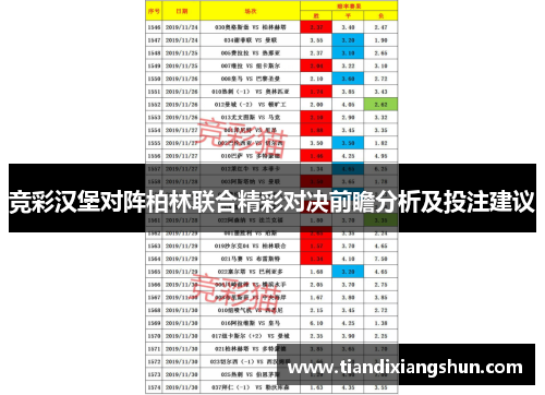 竞彩汉堡对阵柏林联合精彩对决前瞻分析及投注建议